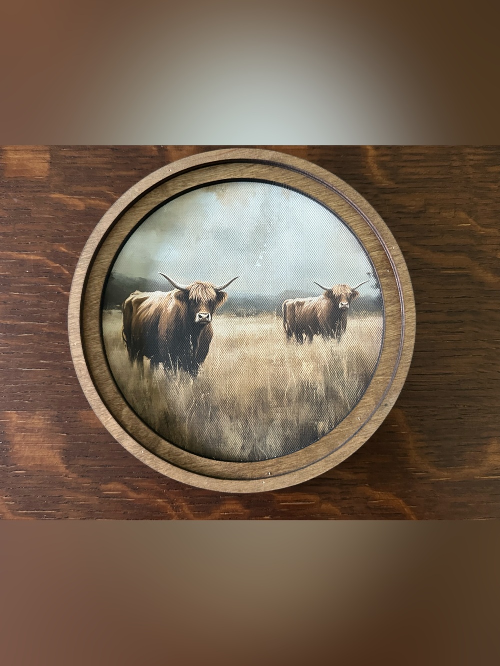 Red 8” Meadow Highlands Wooden Easel Sign 
Highland Cows